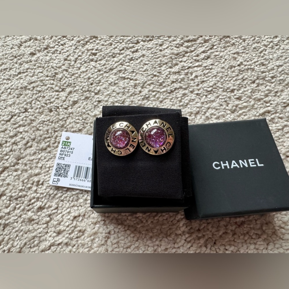21K Chanel Earrings Purple Resin and Metal